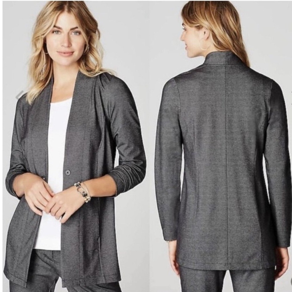 J. Jill Grey Wearever Collection Button Front Long Line Jacket Office We…